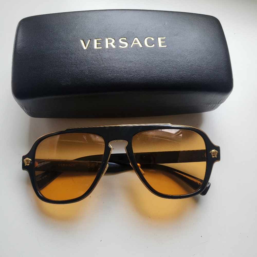 Versace Orange Tint Aviators with Medusa Charm